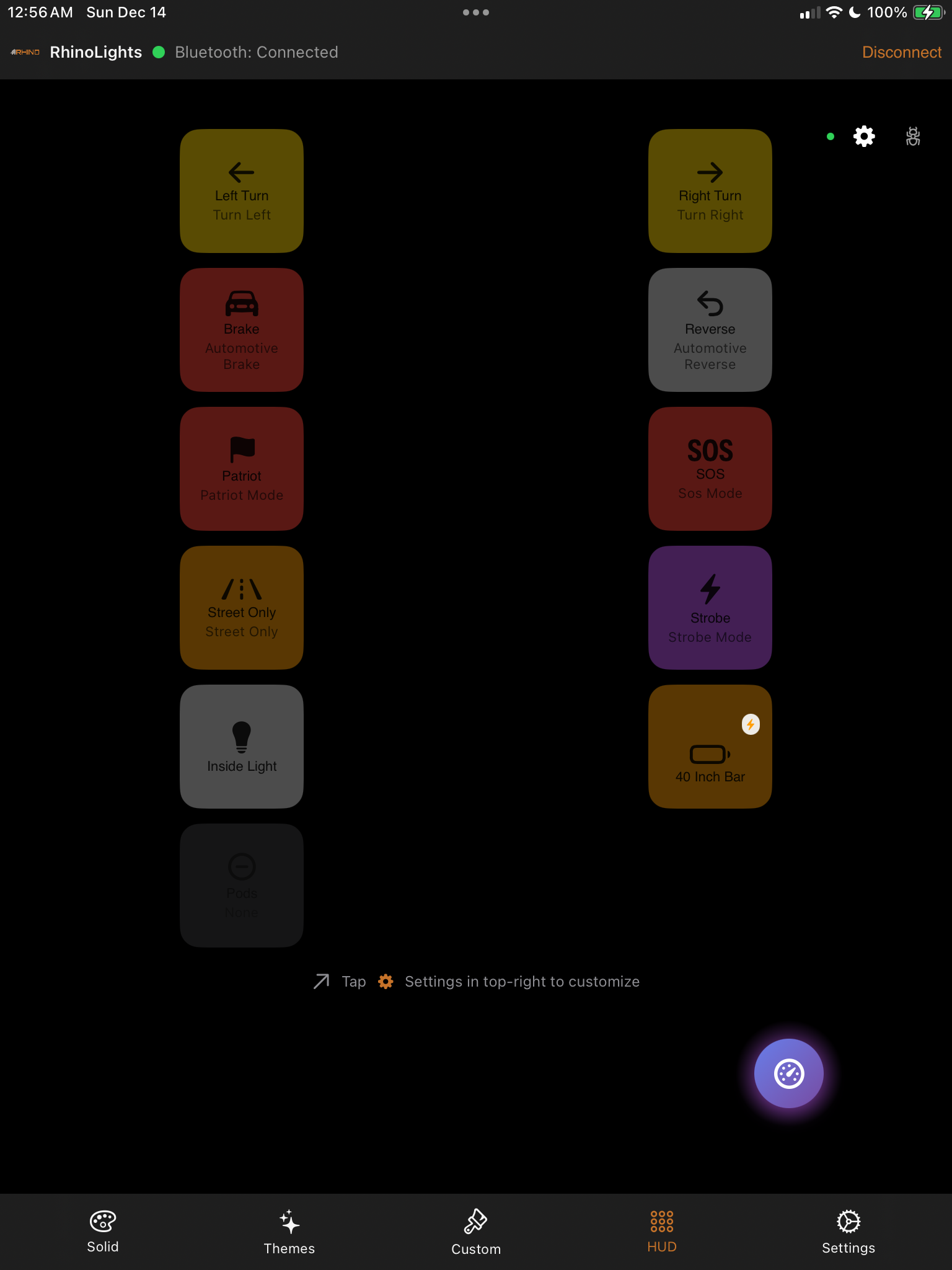 The RhinoLink app HUD, controlling every light zone on a vehicle from one screen