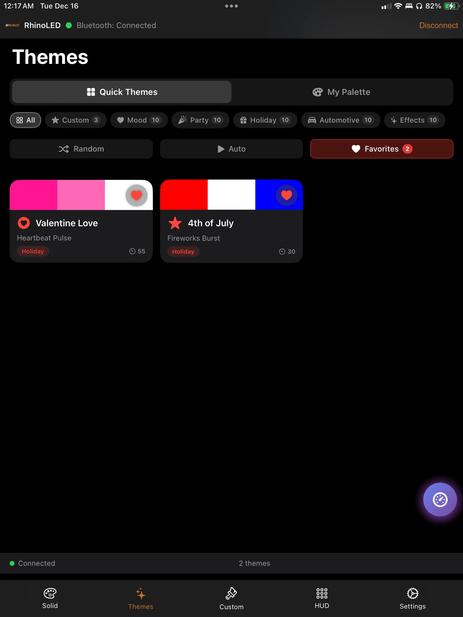 The favorites tab, holding the themes used most often
